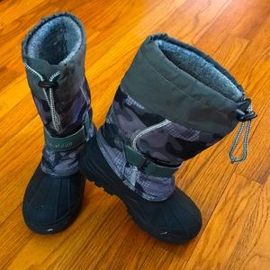 L.L.Bean Grey/Black/Olive Camo Print Kid’s Size 13 Lined Boots